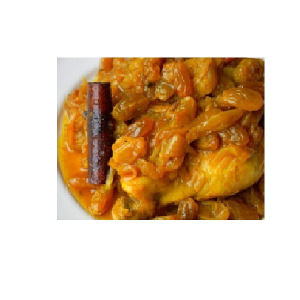 Tajine de poulet aux oignons et raisins secs