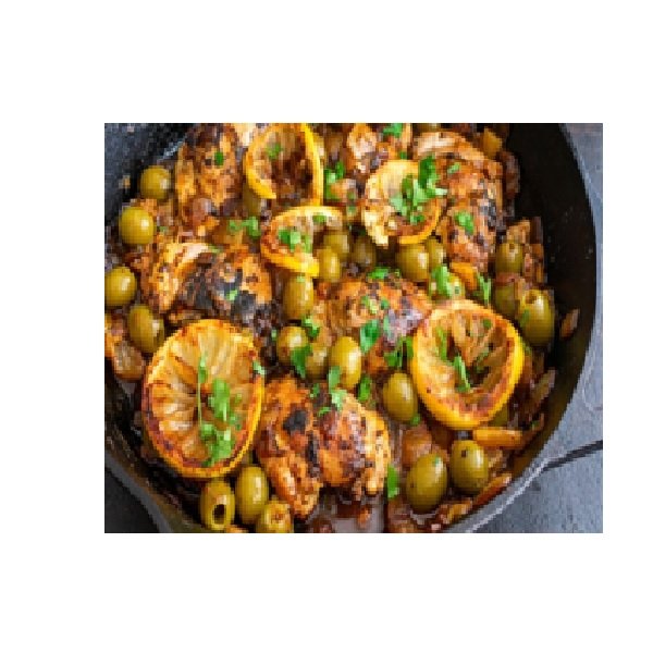 Tajine de poulet aux olives et citron confit