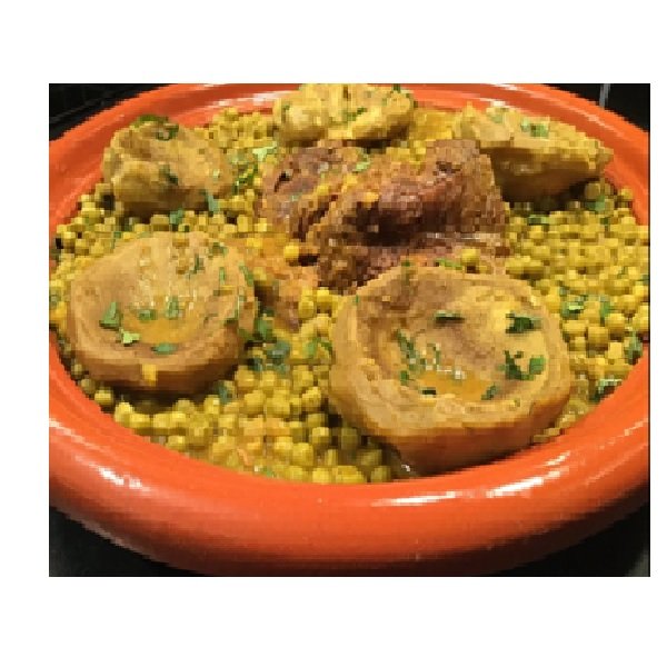 Tajine de veau aux petits poiset aux artichauts